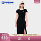 FILA FUSION斐樂潮牌女子針織連衣裙秋新款簡約修身長款裙子 正黑色-BK M