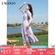 lagogo莫奈紫顯白荷葉邊浪漫裙女拉谷谷2025年夏季新款收腰連衣裙 淺紫色 L