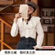 紫涵（ZIHAN）紫涵雙層花邊娃娃領(lǐng)白色襯衫女秋季甜美設計感長(cháng)袖棉襯衣 白色 S