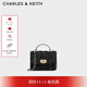 CHARLES&KEITH25秋季新品菱格鏈條手提斜挎包小方包包女包生日禮物CK2-50701608 Black Tweed黑色/白色 S