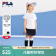 FILA KIDS斐樂(lè )童裝兒童套裝2025年夏季新款女童短袖t恤短裙兩件套 玉石白-WT 130