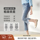 MsShe【花邊拼接網(wǎng)紗顯瘦微喇七分牛仔褲】大碼女裝2025夏季胖mm 牛仔淺藍(lán)色現(xiàn)貨 3XL