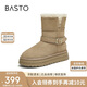 百思圖24冬商場(chǎng)同款休閑雪地靴厚底女短靴J7857DD4 卡其色 39