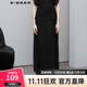 S.DEER圣迪奧2022女裝松緊拼接系帶雪紡不規則通勤休閑長(cháng)褲 黑色/91 S/160