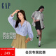GAP男女裝2025秋季棉質logo條紋長袖襯衫寬松廓形情侶上衣461250