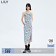 LILY【商場(chǎng)同款】春新款女裝浪漫印花法式優(yōu)雅氣質(zhì)修身吊帶裙 401藍色 XS