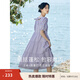 茵曼（INMAN）七七同款連衣裙2025夏女裝新款田園純棉提花方領(lǐng)A字泡泡袖蛋糕裙 紫色 L