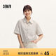 森馬（Semir）中袖襯衫女短款條紋寬松慵懶風(fēng)夏翻邊袖抽繩仿麻襯衣101324119007