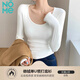 NOMe德絨秋冬打底衫女加厚保暖U領(lǐng)長(cháng)袖打底內搭修身上衣 白色 L