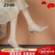 ZHR高跟鞋女優(yōu)雅尖頭細跟女鞋高級感珍珠綁帶水晶單鞋女 Y765香檳 36