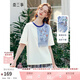 兩三事羽化飛鳥(niǎo) 2025夏季新款復古蕾絲拼接刺繡短袖t恤女寬松 米白色 M