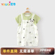 優(yōu)奇嬰兒哈衣夏款嬰幼兒爬服熊貓假兩件薄2025寶寶莫代爾連體衣短袖夏
