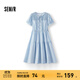 森馬[商場(chǎng)同款]連衣裙女泡泡袖中長(cháng)裙優(yōu)雅2025新款夏季法式蛋糕裙 藍色調00388 XL