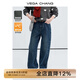 VEGA CHANG高腰牛仔褲女2025春秋新款復古慵懶松弛感小開(kāi)叉直筒褲子 深牛仔藍(褲子) M