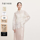 納薇（naivee）春季薄霧風東方簡奢風新中式重工刺繡對襟立領萊賽爾襯衫女打底衫 米色 S