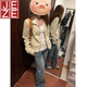 JEZE早秋美式復古夾克薄外套女春秋季2024新款小個子短款休閑上衣 【卡其色外套】【z】【外套女春秋款/ M 【建議95-105斤】