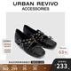 URBAN REVIVO2025秋季新款女蝴蝶結(jié)鉚釘芭蕾舞單鞋UAYS50018 深咖棕 36