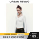 UR2025冬季新款女裝簡(jiǎn)約褶皺紐扣式坑條肌理修身T恤UYB450011 白綠 M