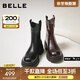 百麗（Belle）復古質(zhì)感彈力靴女25冬新商場(chǎng)款粗跟增高顯瘦彈力短靴E5E1DDZ5 黑色 38