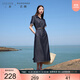 三彩大碼女裝2025夏季新款仿牛仔連衣裙翻領(lǐng)收腰直筒胖MM