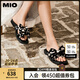 MIO米奧外穿涼拖鞋女2025夏季新款法式方頭蝴蝶結(jié)波點(diǎn)平底一字拖 黑/白色 38 (240mm)