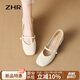 ZHR瑪麗珍鞋女復(fù)古淺口單鞋子女優(yōu)雅甜美粗跟方頭女鞋 CG71 米色 37