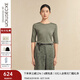 例外（EXCEPTION）新中式女裝t恤上衣女五分袖正肩修身氣質(zhì)圓領(lǐng)上衣新款秋 墨綠/69 XL