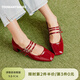 TOOMANYSHOES crush 新款粗跟小香風(fēng)單鞋優(yōu)雅復(fù)古瑪麗珍鞋女鞋情人節(jié)送女友 紅色 38