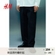 H&M男裝休閑褲2025秋季新款寬松直筒松緊腰華夫格尼龍長(cháng)褲1271763 海軍藍 M 175/88