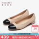 萊爾斯丹拼接通勤小香風(fēng)圓頭低跟女鞋羊皮單鞋5T18102 米+黑色BEK 37