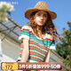 Olrain歐芮兒彩色條紋針織衫女夏季新款甜美撞色鏤空短袖多巴胺 彩色 M
