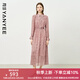 顏域碎花襯衫連衣裙女2025新款早秋長(cháng)袖收腰過(guò)膝女士氣質(zhì)雪紡長(cháng)裙 粉花 XL