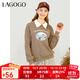 LAGOGO撞色翻領(lǐng)落肩衛(wèi)衣女拉谷谷冬季新款美拉德簡(jiǎn)約元?dú)馐孢m上衣 淺駝色(S3) M 160/38