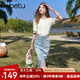 百圖betu女裝2025夏季新款襯衫法式燈籠袖蕾絲拼接萊賽爾襯衫2503T49 米白 M