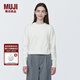 無(wú)印良品（MUJI）女式 棱紋編織 圓領(lǐng)短款針織衫 長(cháng)袖女款 女裝 薄款毛衣 米白色 M (160/84A)
