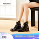 NINE WEST/玖熙女鞋復(fù)古厚底顯瘦粗跟時(shí)裝老錢風(fēng)短靴 NG486009CP 黑色38