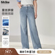 MsShe【繡珠片拼接蕾絲微喇闊腿牛仔長(zhǎng)褲】大碼女裝2025秋季胖mm 牛仔淺藍(lán)色現(xiàn)貨 2XL