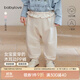 babylove女寶寶褲子春款純棉嬰兒大pp褲長(zhǎng)褲甜美木耳邊外出休閑褲 月光米 80