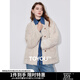 初語(yǔ)牛仔兔毛拼接設(shè)計(jì)感外套女2024年冬季新款氛圍感保暖棉衣棉服 米杏色 S