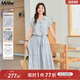 MsShe【條紋綁帶收腰連衣裙】大碼女裝2025秋裝胖mmV領(lǐng)襯衫長(cháng)裙子 【印花梭織】水晶藍色現貨, 2XL
