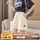 莞町大童褲子9-14歲女夏季12-15歲女孩短褲外穿初中女生短褲2025新款 杏色 米奇繡花短褲 160 建議身高150CM左右穿到80斤