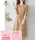 clotho Rennie品牌女裝印花連衣裙女2025年夏季新款氣質百搭遮肉顯瘦圓領中長裙 圖片色 XL