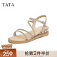 他她（TATA）絕美坡跟涼鞋女外穿一字帶時裝涼鞋夏季新款7UA03BL4 金色 36