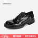 dreambox鈞博vibram高端馬臀皮休閑皮鞋手工固特異皮底男士德比鞋 黑色亮面 41