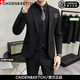 CAIDEN KETCH品牌男裝西服套裝男商務(wù)職業(yè)正裝結婚禮服休閑英倫風(fēng)修身西裝外套 黑色一?？邸疚鞣?褲子+馬甲】 XL 【123-134斤穿】