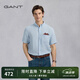 GANT【100%亞麻】GANT/甘特夏男裝襯衣純色翻領(lǐng)休閑百搭通勤短袖襯衫 468-卡普里藍(lán) M