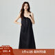 茵曼（INMAN）優(yōu)雅氣質(zhì)肌理感吊帶連衣裙2024夏季通勤高級感A字背心裙子 黑色 L