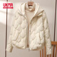 UKMR2025冬季帶帽棉服女短款假兩件衣女寬松洋氣加厚棉襖潮 米白色 M 【建議95-120斤】