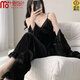 莫代爾金絲絨睡衣女性高級感純欲2025秋冬新款長(cháng)袖長(cháng)褲吊帶家居服三件套 黑色【三件套】 M 【80-100斤】