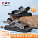 康奈涼鞋男簡(jiǎn)約夏季休閑日常工作兩穿柔軟透氣露趾沙灘涼拖鞋 黑色40